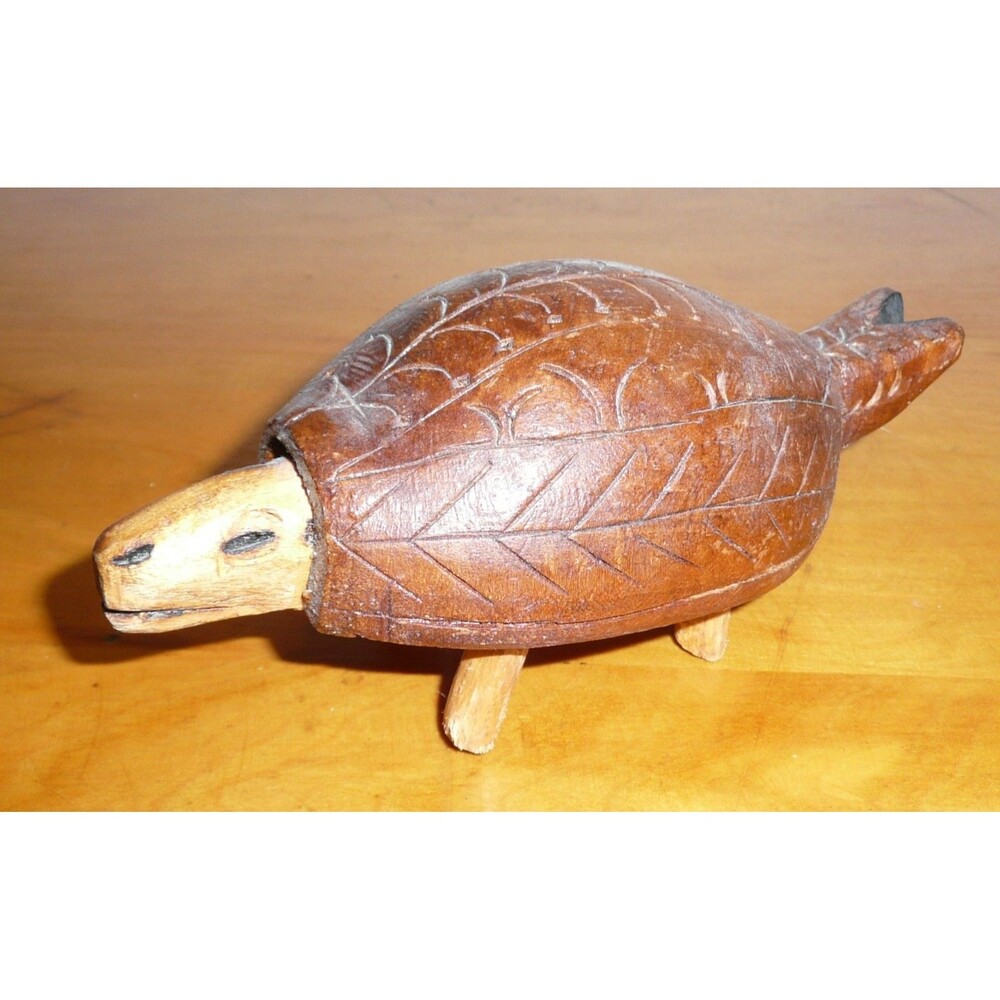 Carved Wood Turtle Folk Art Prehistoric Tortoise Reptile Creature